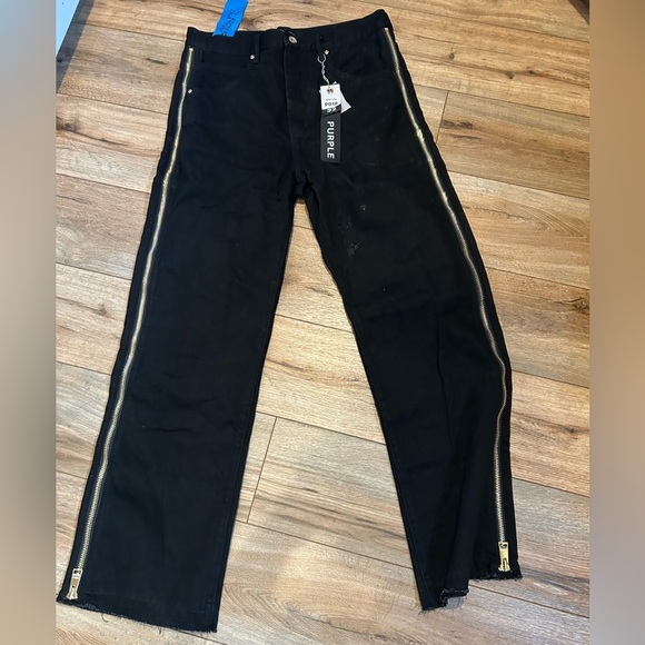 Purple Brand Full Side Zip Wide Leg Denim Black